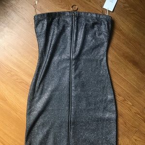NEW NWOT Silver/Black Sparkling Strapless Mini Dress. Medium.